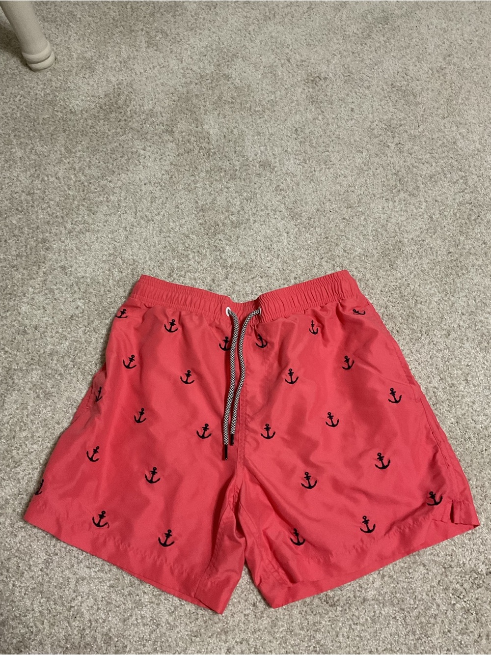 Men's Coral/ Navy Anchor Print Swim Trunks